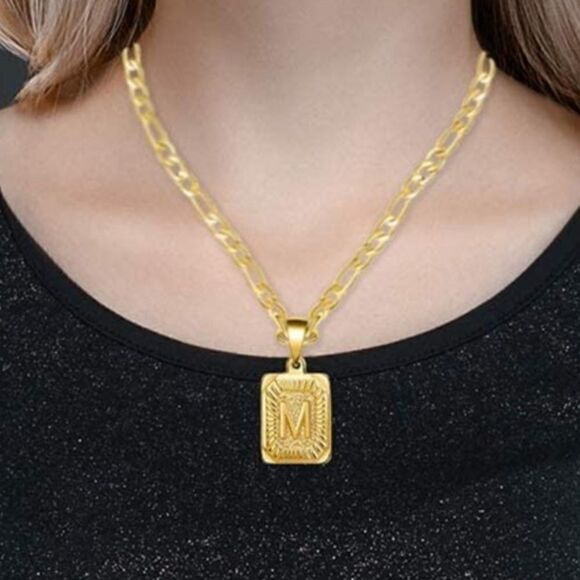 Unisex Gold Initial Block Letter Chain Necklace - Picture 5 of 10